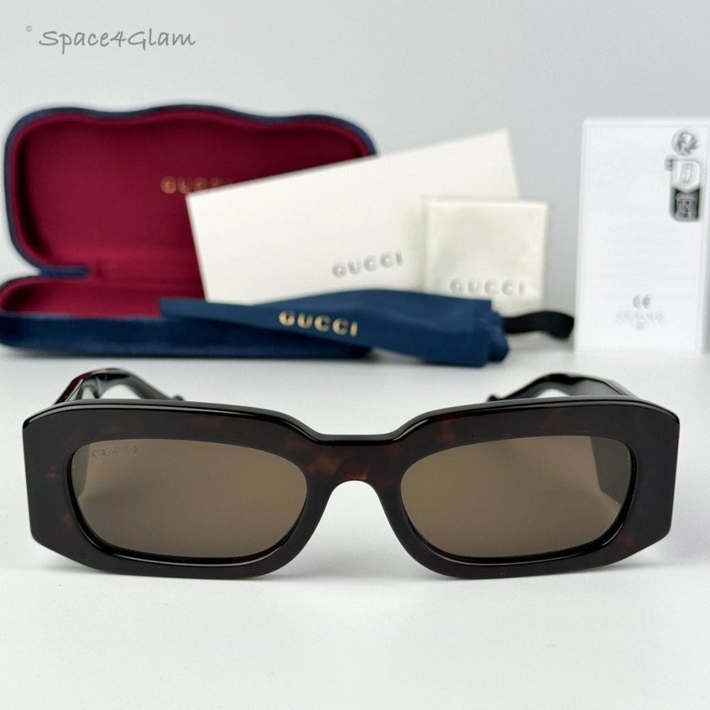 BRAND NEW Gucci GG1426S 002 Dark Havana Brown Unisex Rectangle Sunglasses - Picture 3 of 10